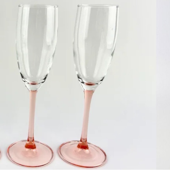 Vintage  Luminarc French Champagne Flute Glasses with Pink Base & Stem. Set of 2 - Picture 2 of 14